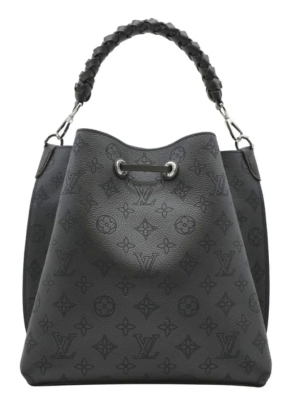 Louis Vuitton Muria Mahina Noir Black Bucket Bag w Dual Handles LIKE NEW